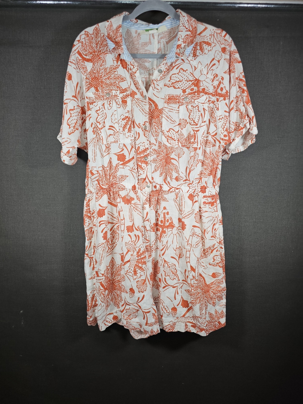 Anthropologie White and Blue Striped Collar with Rust Floral Print Top - Picture 2 of 6